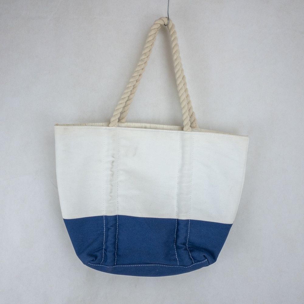 Neiman Marcus Blue and off white canvas handbag